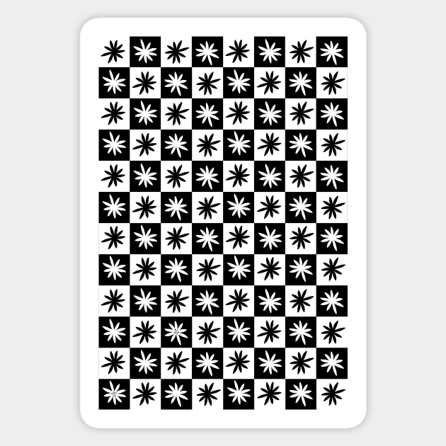 Lisa Says Gah Inspired Checkered Flower Trendy Black and White Sticker by shopY2K